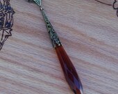 AMBER MOON Witch's Wand Divination Power Point Pendulum Necklace - Extra Long 3.75" Black Faceted Crystal, Bronze Filigree Cap, 30"