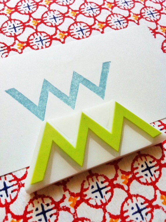 geometric hand carved rubber stamp. chevron rubber stamp. hand carved stamp.  zigzag stamp. handmade.