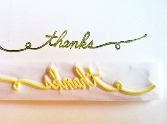 thanks rubber stamp. hand carved stamp. hand carved rubber stamp.