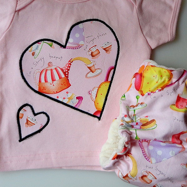 T-Shirt and Diaper Set - Newborn - Tea for Two - Free US Shipping