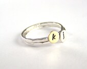 Custom Initial Rings, Set Of Two Steling Silver And Brass Custom Letter Stack Bands