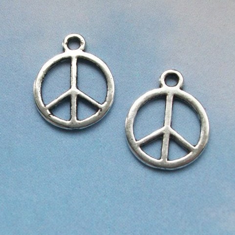 20 peace sign charms, silver tone, 15mm