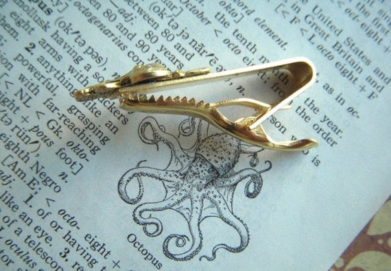Gold Octopus Tie Clip Vintage Textured Tie Clip Nautical Steampunk Tie Clip Men's Accessories Men's Tie Clips Men's Gifts