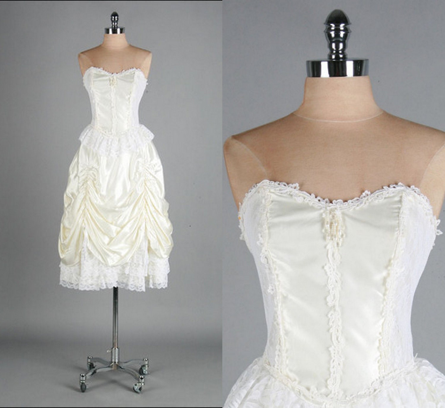 Vintage White Wedding Dress - Victorian, Steampunk, Burlesque, Punk, Goth, Circus, Pin Up, Moulin Rouge, Halloween