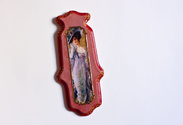 Jewish Hamsa  Gift made in Israel - Wooden Judaica Rosh-Hashana Passover purple pink burgundy gold vintage