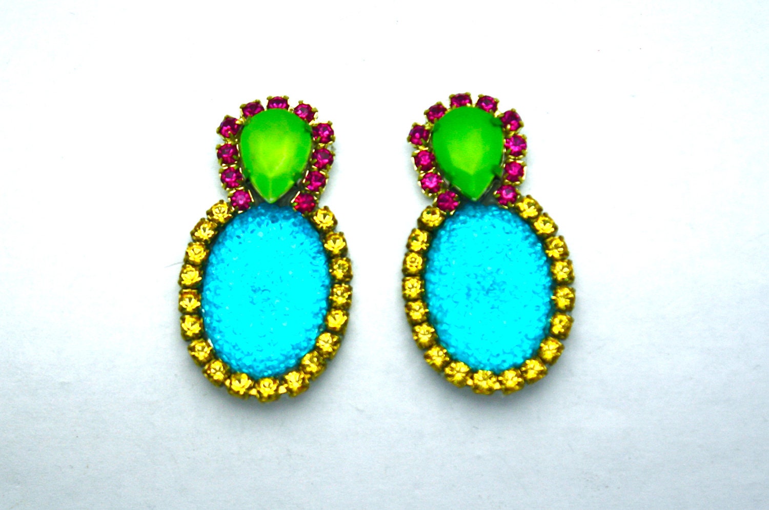 One of a Kind Earrings- Hand Dyed Vintage Crystal Bubbles- Justine