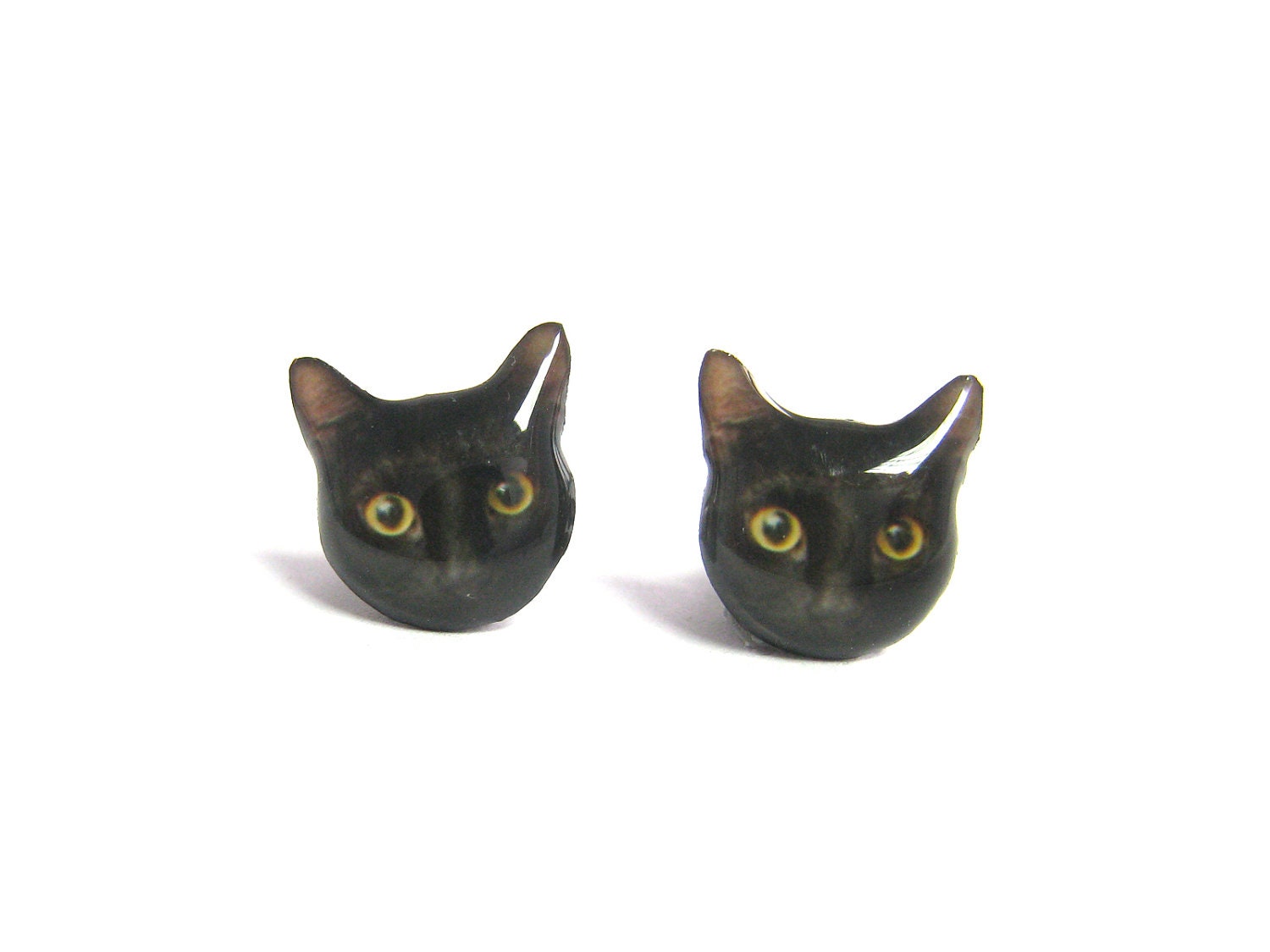 Cute Black Cat Kitten Halloween Stud Earrings - A14E84 - fazjewelry