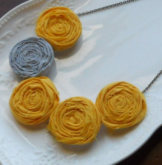 Yellow and Gray Rosette Bib Necklace