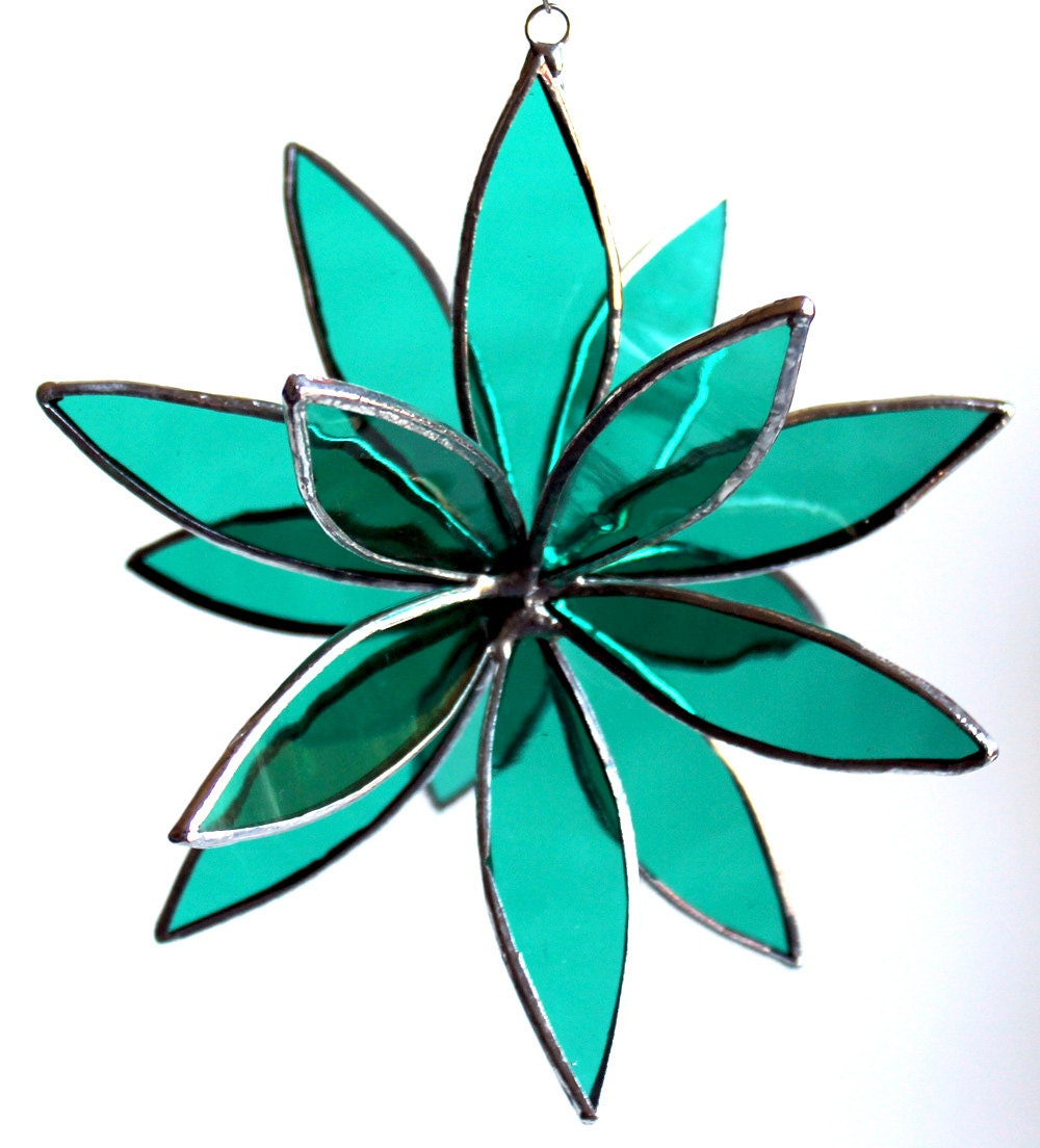 3D Stained Glass Suncatcher - In Full Bloom Teal Flower