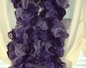 Hand Crochet Sashay Ruffle Fashion Scarf Style II/Variegated Boogie(Purples)