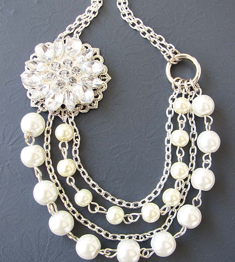 Wedding Jewelry Pearl Necklace Bridal Jewelry Beadwork Flower Necklace Statement Wedding Necklace Multi Strand