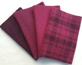 Hand Dyed Wool Felt, CRANBERRY, Four 7" x 16" pieces in Rich, Wine Reds