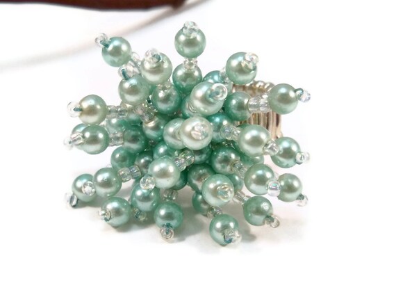Cocktail Ring, Statement Ring, Stretch Band Ring, Green Flower