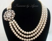 Wedding jewelry, bridal necklace, pearl necklace, vintage style necklace, antique silver pendant necklace