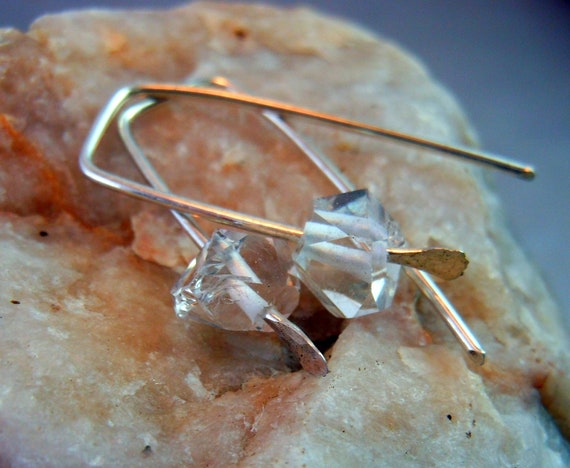 Herkimer Diamonds.  Sterling Silver Earrings. Modern Trendy Jewelry.