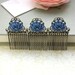 Set of Three (3) Vintage Style Cobalt Dark Blue Rose Small Rose Flower Art Nouveau Antiqued Bronze Filigree Hair Comb. Bridesmaids Gifts.