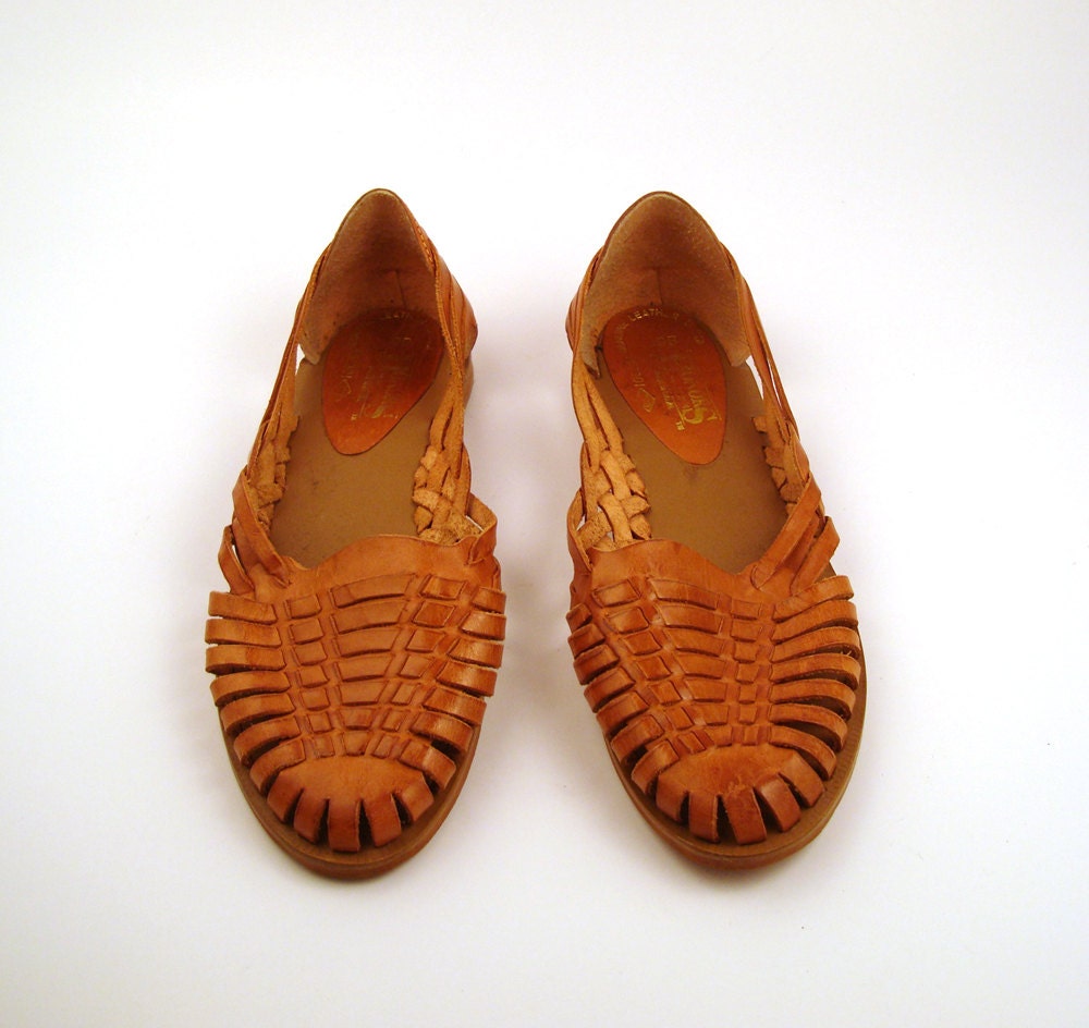 Brown Woven Sandals Vintage 1980s Honors Leather Huaraches Women's size 9