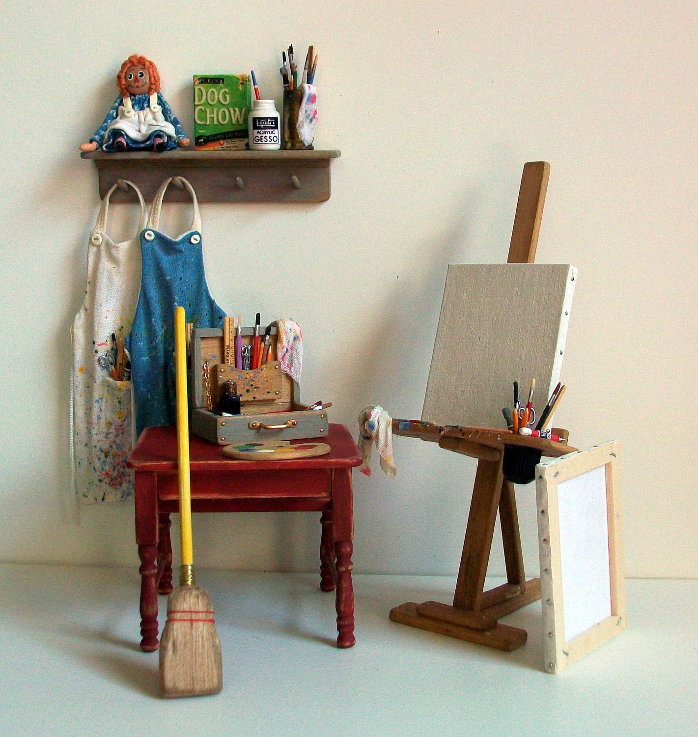 Miniature Gesso Jar and Can of Brushes (1 inch dollhouse scale)