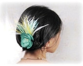 Green hair flowers yellow accents bridesmaids fascinators ostrich feathers prom hair clip green ostrich mixed colors moss green mint green