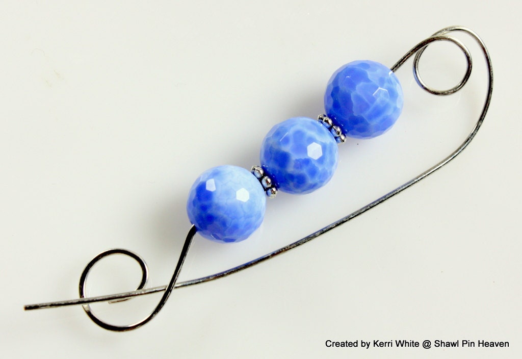Shawl Pin, Scarf Pin, Brooch - Blue Crab Agate Beads