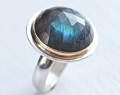 Size 6.75 Rose Cut Labradorite Ring in Recycled 14k Gold and Sterling Round Flashy Gemstone