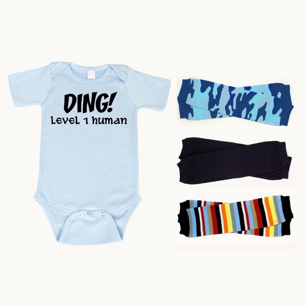 Nerd Baby DING Level 1 Human onesie and leg warmer set