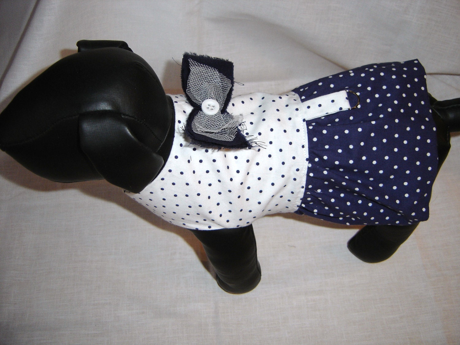 Adorable Polka Dot Pet Puppy Dog Dress White Navy Blue XS/S