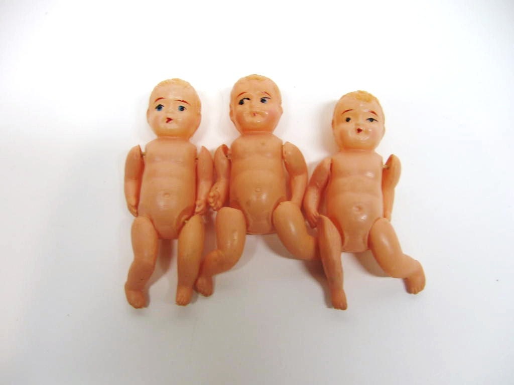 Sweet Vintage Plastic Dime Store Dolls - Set of 3 - Jointed - 1950s - Made in Japan