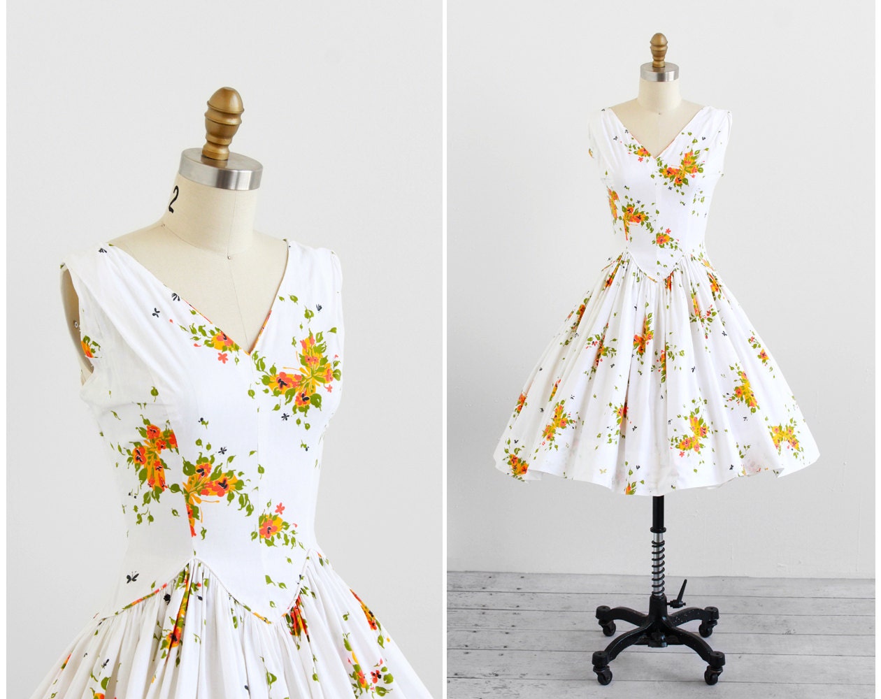 vintage 1950s dress / butterfly dress / 50s Butterflies Print Cotton Sundress