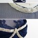 r e s e r v e d - vintage 1940s dress / 40s dress / Navy Blue Beaded Illusion Neckline Evening Dress with Hip Swag / custom designer couture