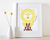 Lion Screenprint, Nursery Art, Modern