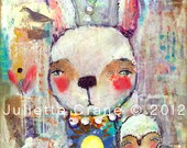 Whimsical Mixed Media Painting- Dreamers Will Save the World-an 8x10 inch Print of the Original Painting by Juliette Crane