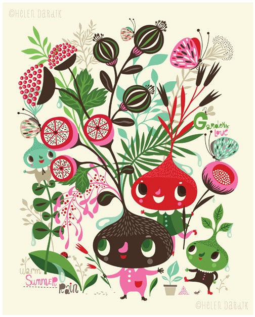 Gardens Love Warm Summer Rain - limited edition giclee print of an original illustration (8 x 10 in)
