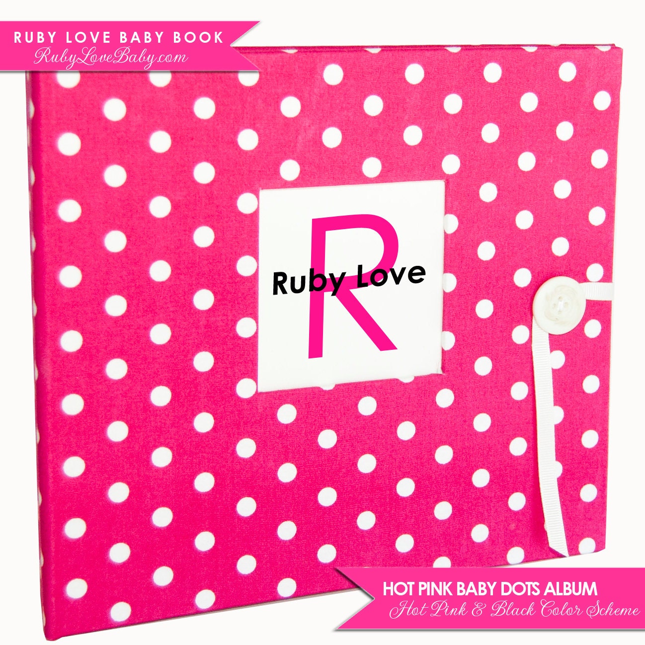 Baby Book . Hot Pink Baby Dot Album .Baby Memory Book . Calendar, Journal and Scrapbook