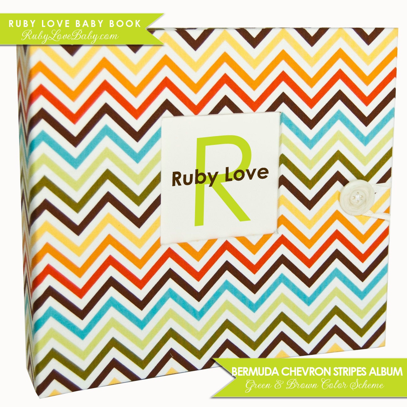 NEUTRAL Modern Baby Memory Book . Bermuda Chevron Stripes Album