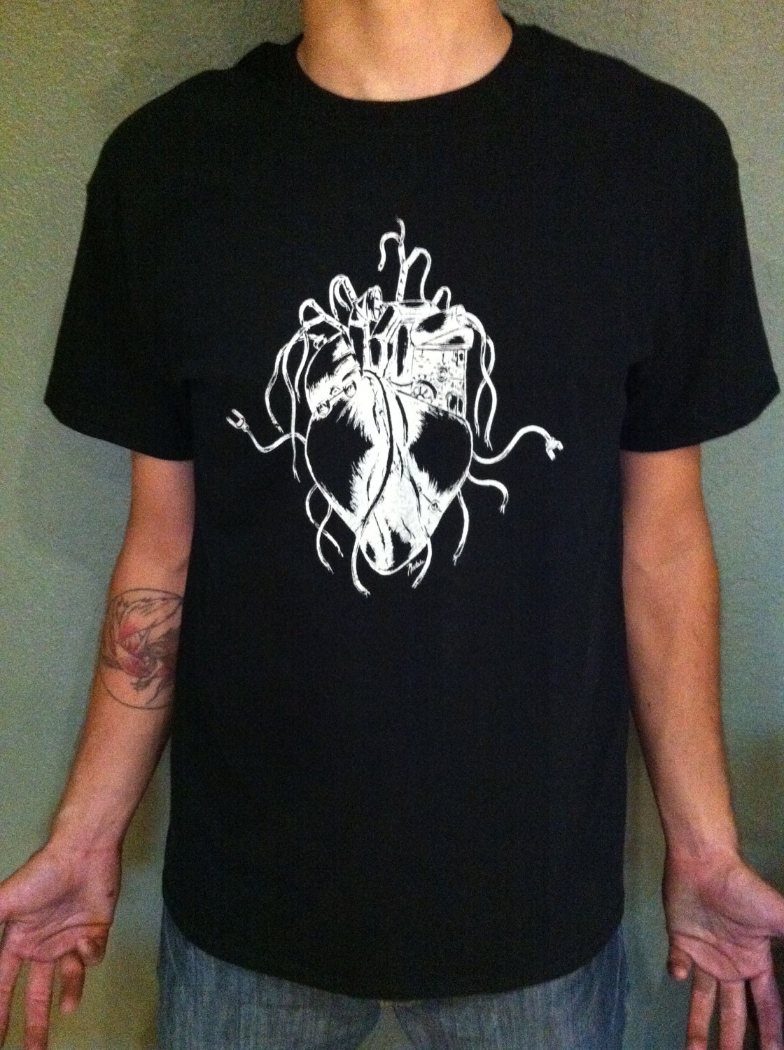 T-shirt, Original silk-screened design "Mechanical Heart"