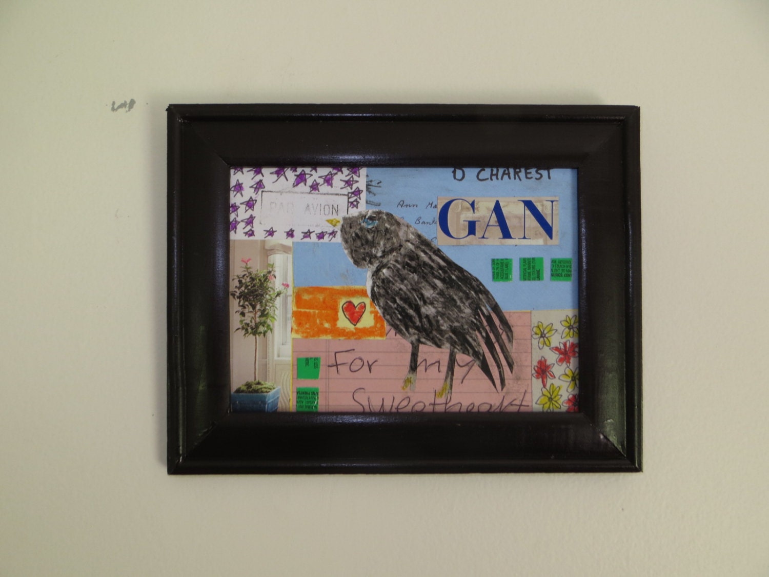 Outsider Folk Art Mixed Media Bird Collage