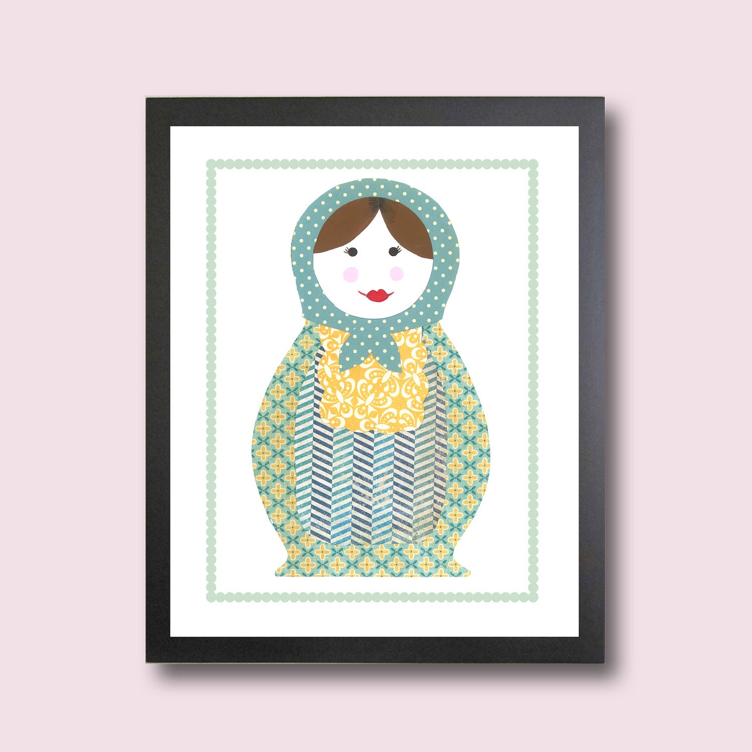 Matryoshka Doll Nursery Art for Girls, Blue Russian Nesting Doll, Kid Wall Art. 8 x 10 Children Decor, Babushka Baby Girl Nursery Decor