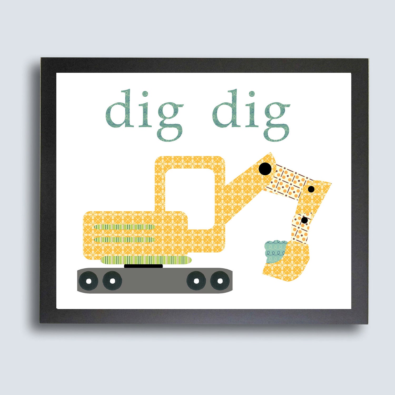Kids Wall Art, Excavator, Digger Nursery Art Print. 8 x 10 Transportation Children decor. Children's Art. Baby boy art.  Vehicle decor.