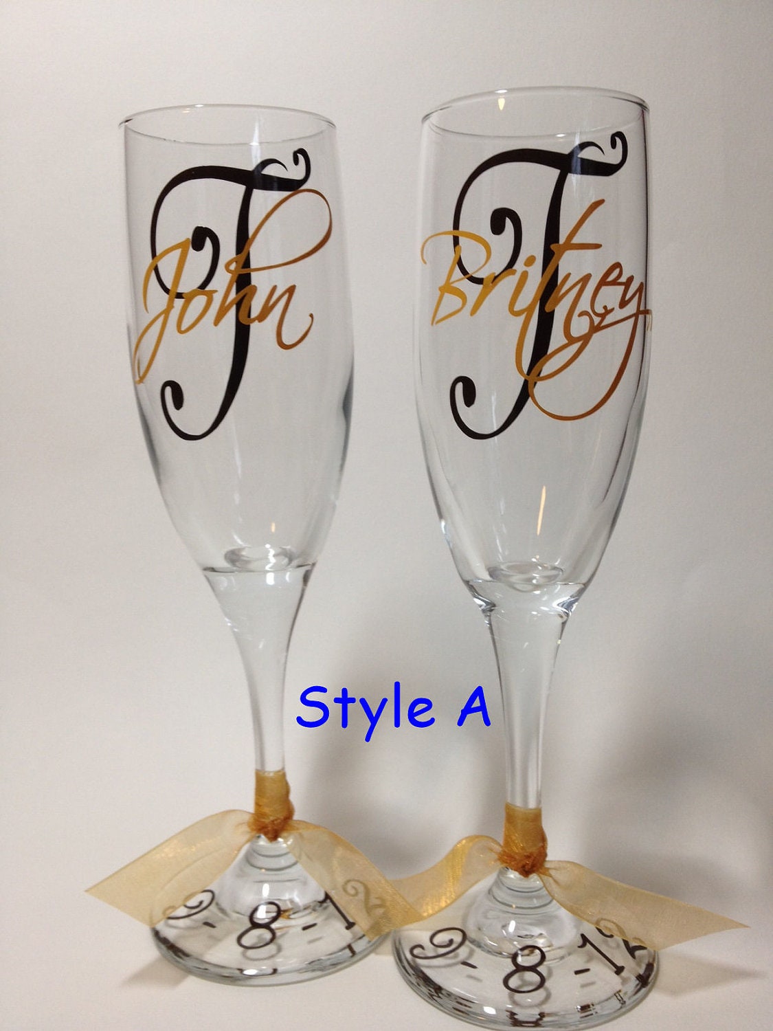 Custom Personalized Wedding Champagne Toasting Glasses for Bride and Groom
