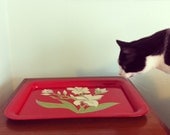 1950s Red Floral Metal Serving Tray