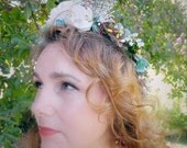 Head Wreath, Beach Wedding in White, Aqua, Turquoise