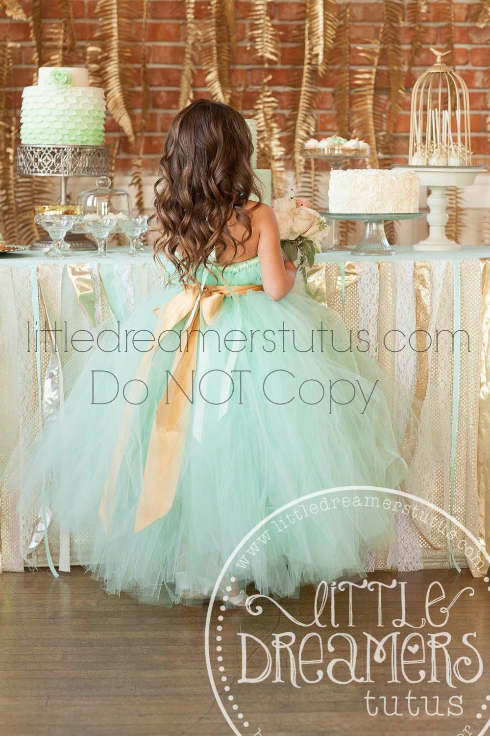 Mint Green Tutu Dress with Gold Sash