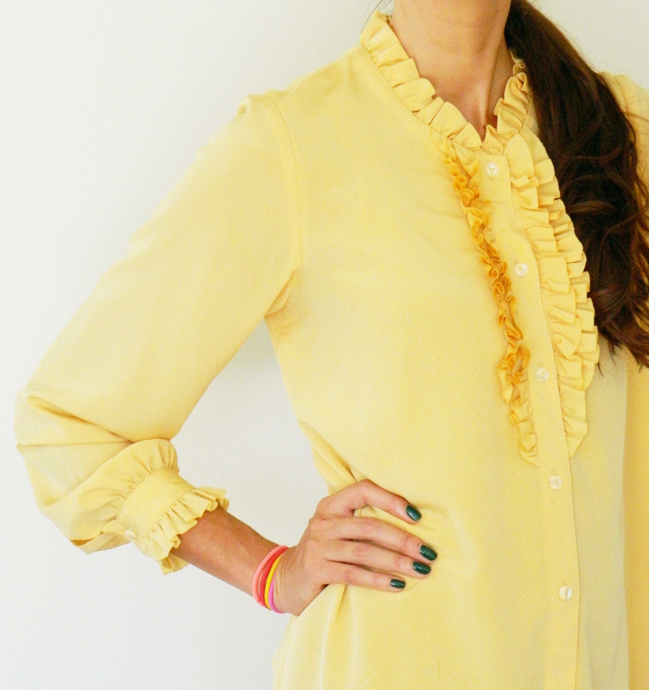 Mustard Yellow Vintage Ruffle Blouse