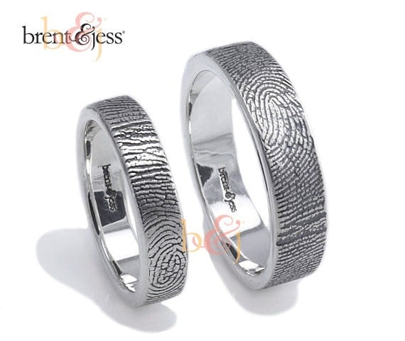 4mm/6mm Sterling Silver Custom Wedding or Commitment Band With Fingerprint Wrapped around the Outside