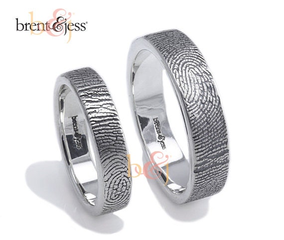 4mm/6mm Sterling Silver Custom Wedding or Commitment Band With Fingerprint Wrapped around the Outside