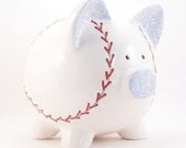 Personalized Piggy Bank - Baseball - with hole or NO hole in bottom