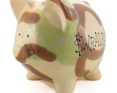 Personalized Piggy Bank - Sand Camo - Camouflage - with hole or NO hole in bottom