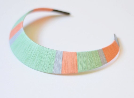Mint. Pastel. Pretty. Colorblock Thread Wrapped Statement Bib Necklace - no. 701M