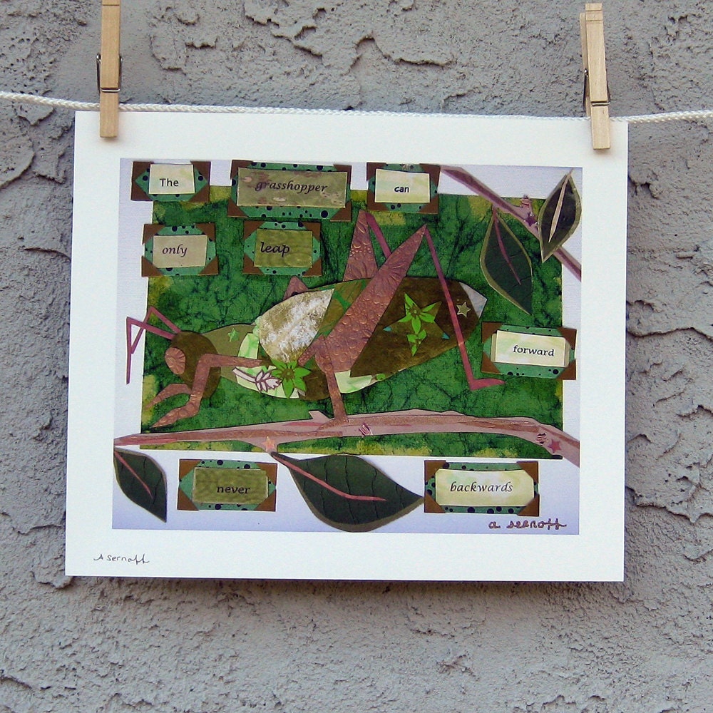 Grasshopper Word Art Collage Giclee Print  8 x 10